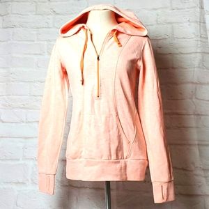 Lucy long pullover 1/2 zip orange hoodie cotton running hooded small
